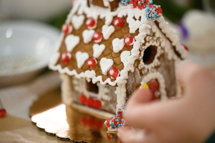 Gingerbread House Classes at Local Provisions Gingerbread house with hearts on it