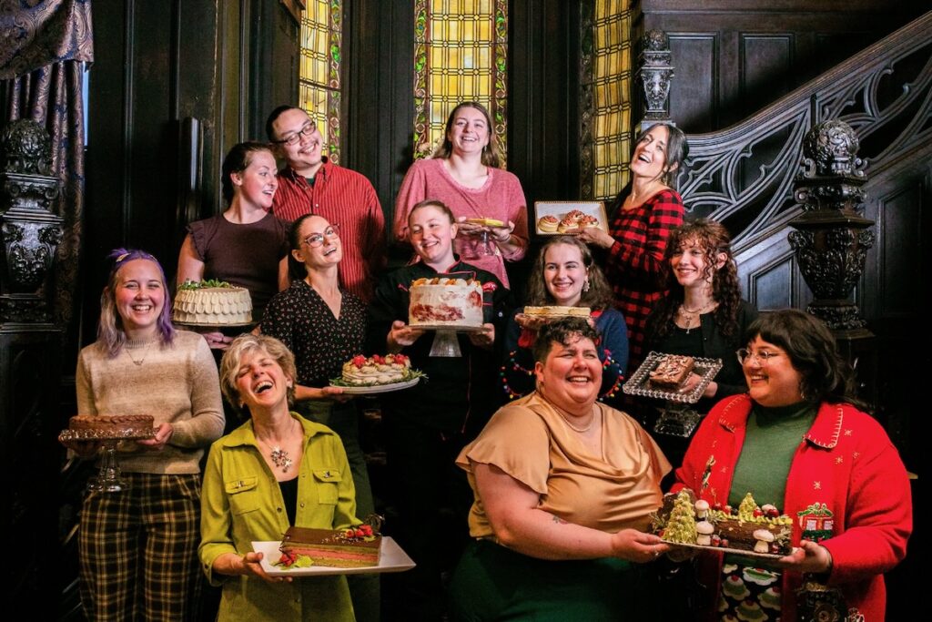 Our Bakers! Top row: Julia Lombardi and Nate Bateman, Altius; Josiah Moore, CCAC culinary student; Chef Dianne DeStefano; Lilith. Middle row: Rachel Walton, DiAnoia's Eatery; Karen Unger, Allegheny Country Club; Nelly Anderko, CCAC culinary student; Caitlyn Lowrey, CCAC culinary student; Lene Pietrusza, CCAC culinary student. Seated: Andrea Carros-Schrenk, CCAC instructor; Alyssa Zimmerman and Marla Harvey, Georgie's Corner Bakery and Café.