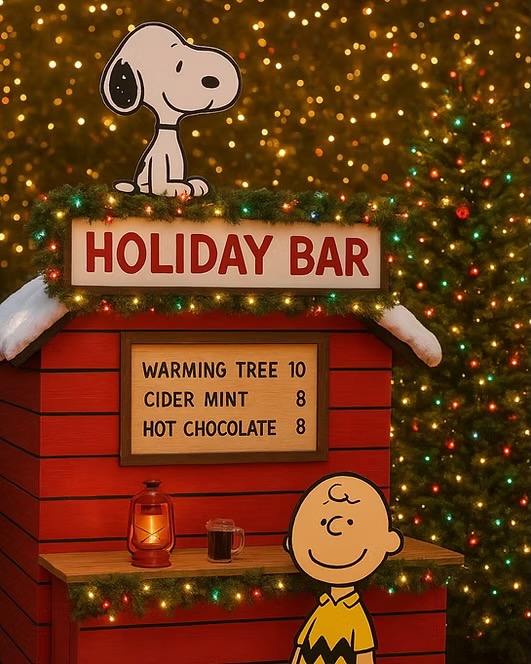 The sign for a Snoopy holiday bar.
