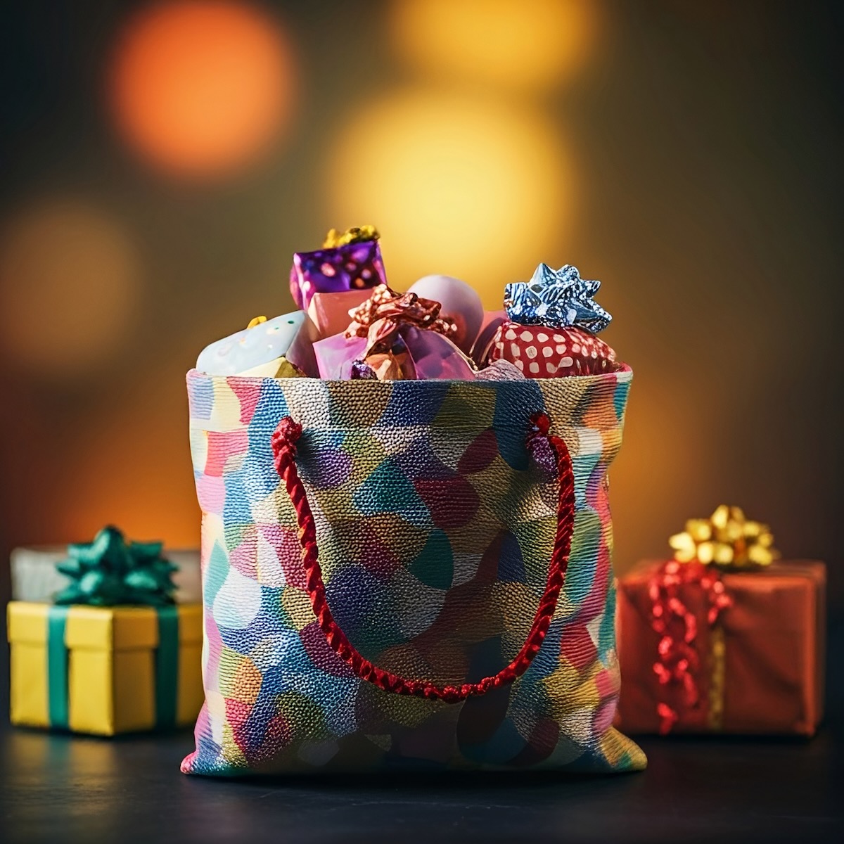 An image of a grab bag full of gifts, generated by AI