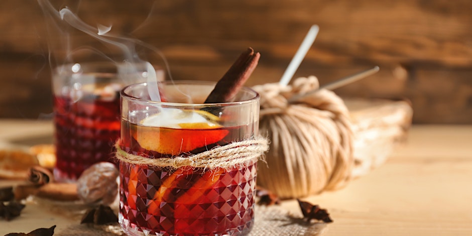 Winter Warmers warm cocktails on a brown surface