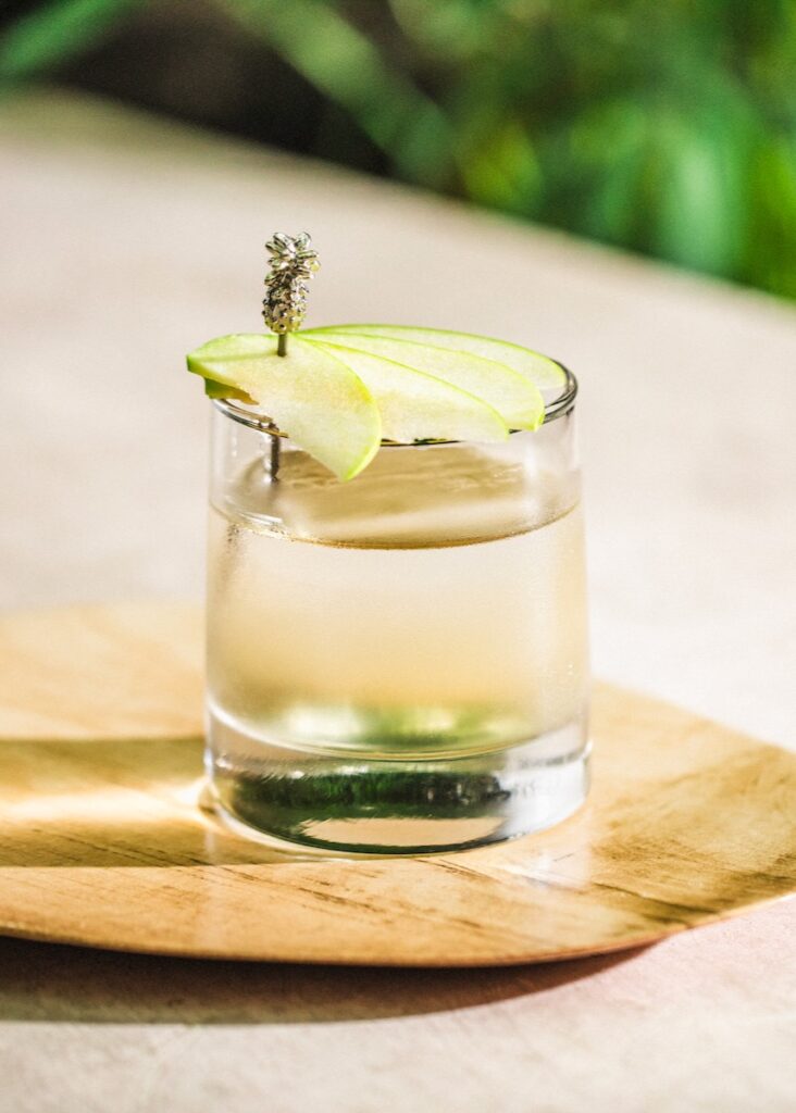 ALOE & APPLE WHITE NO-GRONI greenery in the background