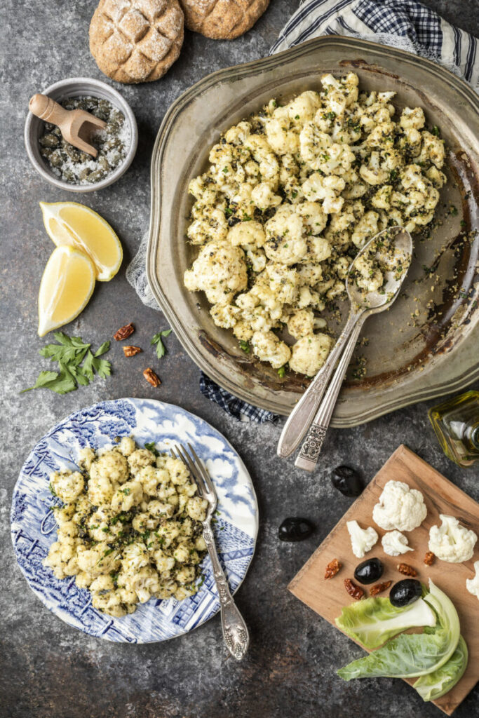 Sautéed Cauliflower with Olives and Capers - A Mediterranean-inspired fall side dish, combining the freshness of California with European culinary wisdom.