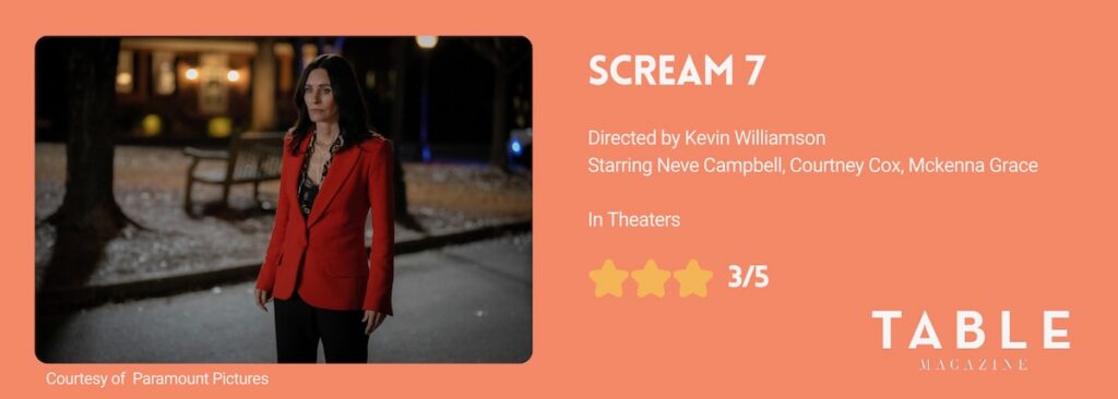 A graphic for Scream 7 with a 3/5 star rating.