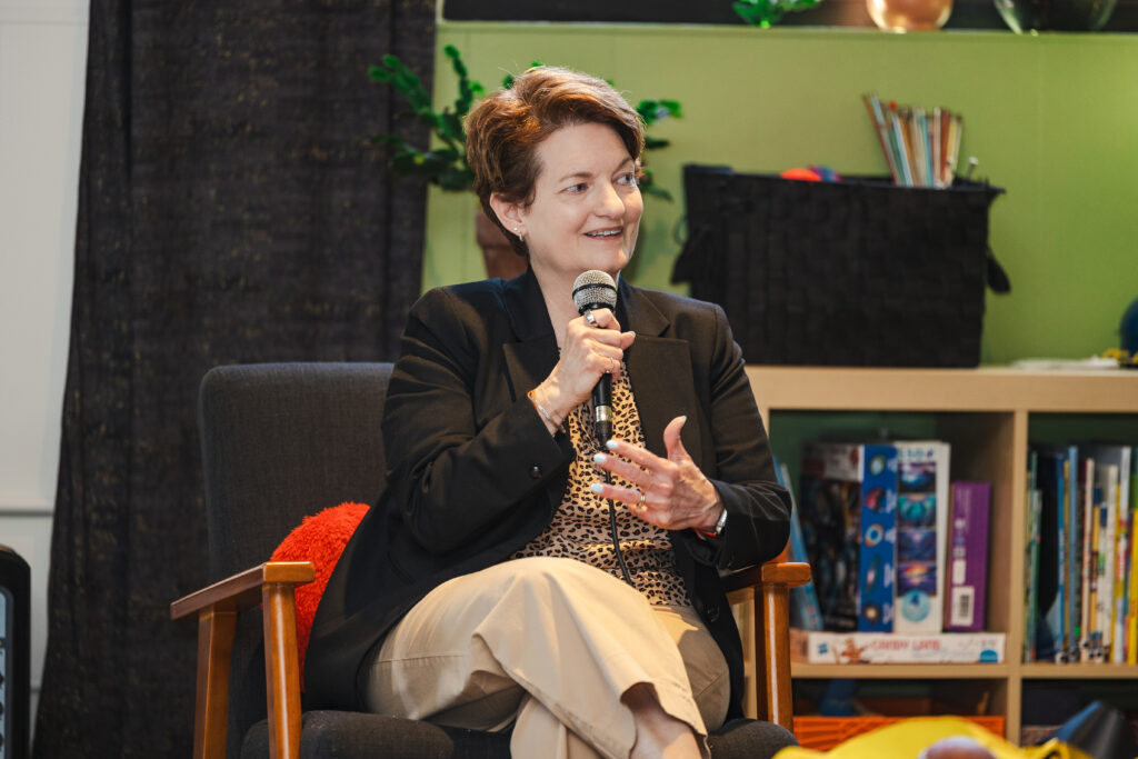 A picture of Alyssa Cholodofsky, CEO, 412 Food Rescue during the fireside chat at Fourth & Feast: From The Field to The Table post Draft dinner event.