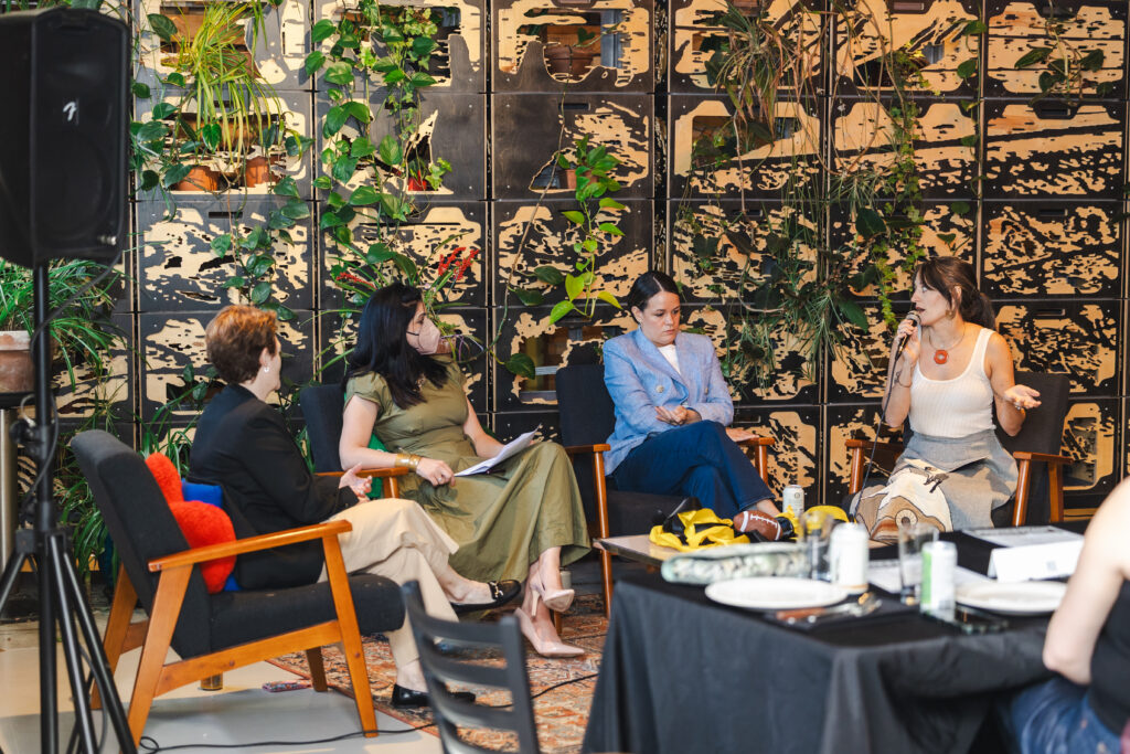 A picture of 4 women on the panel of a fireside chat for 412 Food Rescue.