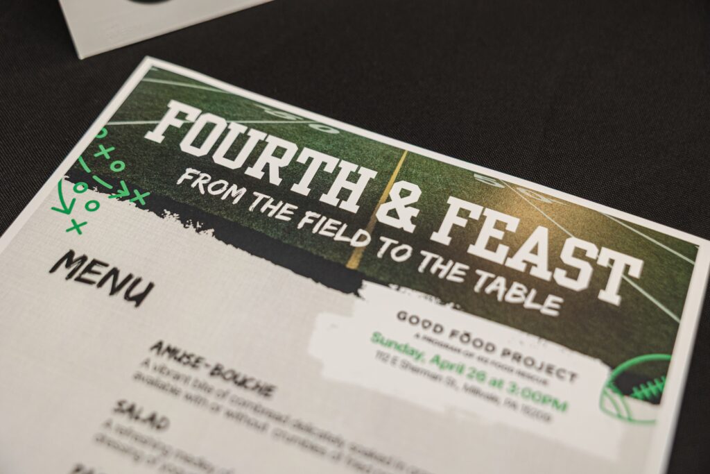 The top of a menu for the Fourth & Feast: From the Field to the Table Sunday after the Draft dinner event.
