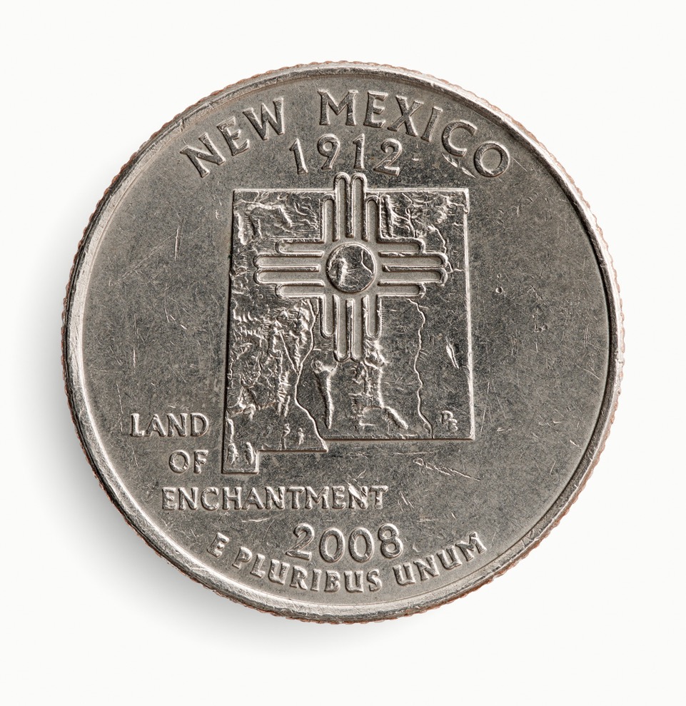 The back of a New Mexico quarter.