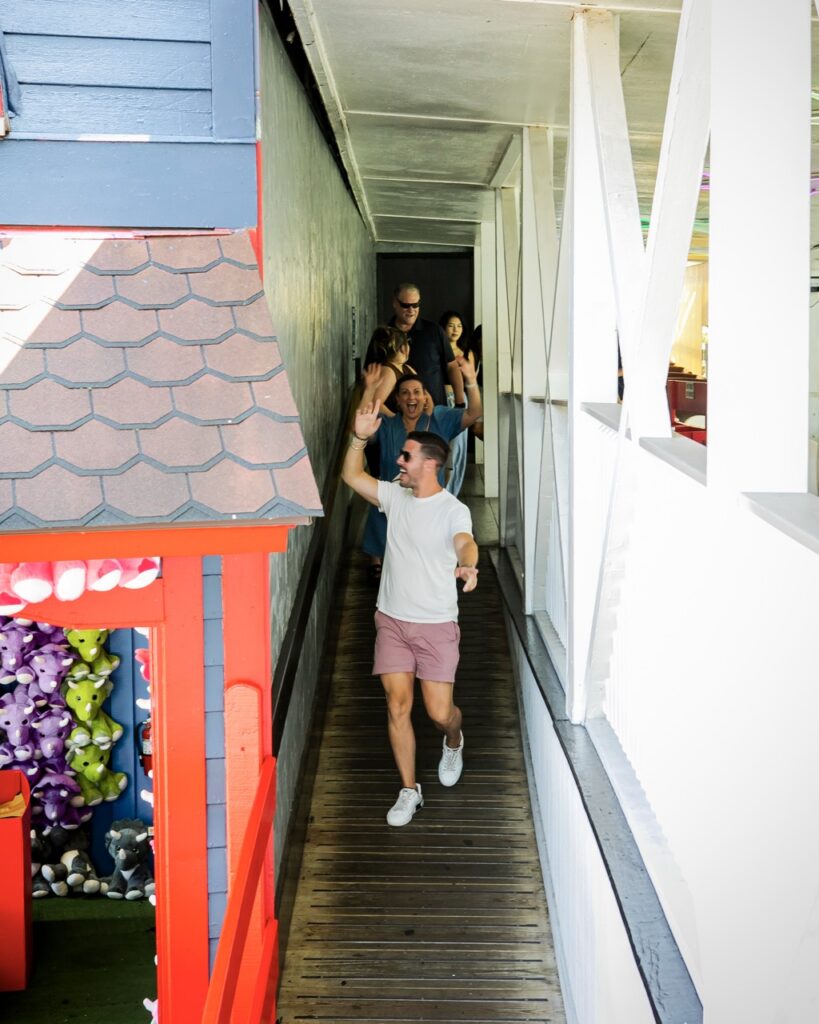 People coming down a ramp.