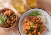 Vegan-Friendly Restaurants Around Pittsburgh Three bowls of vegan-friendly food like tofu, noodles, salads, and curry.