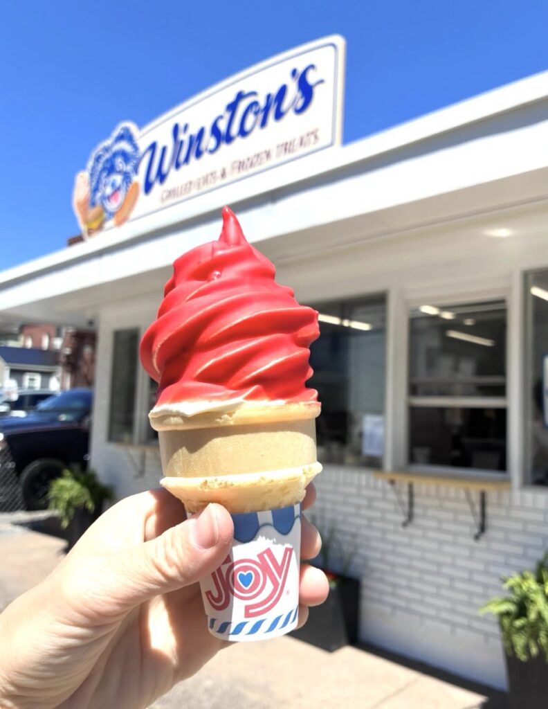 A red ice cream cone in front of Winston's in Pittsburgh.