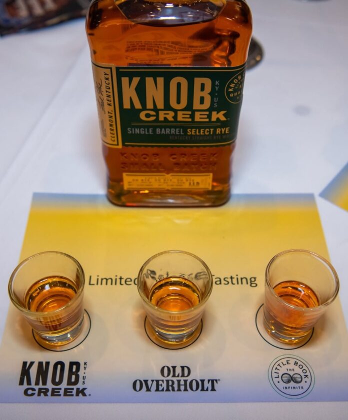 Pittsburgh Events: Your Guide to July 6-12 Three small samples of whiskey in front of a bottle of Knob Creek.