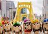 How To Pittsburgh This Weekend The Pittsburgh Pirate pierogies on a yellow bridge.