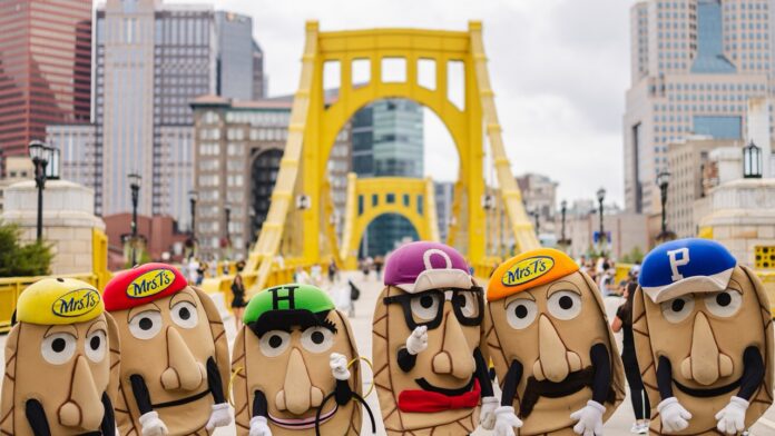 How To Pittsburgh This Weekend The Pittsburgh Pirate pierogies on a yellow bridge.