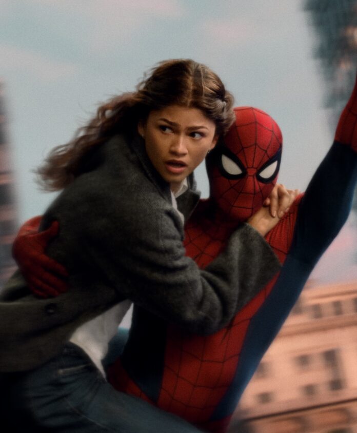 Spider-Man Brand New Day TABLE Magazine Spider Man carries MJ through the air by a web.