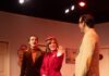 Why South Park Theatre’s ‘Boeing Boeing’ Is Worth Your Time Two men in suit jackets and a woman in red clothing in a living room on stage.