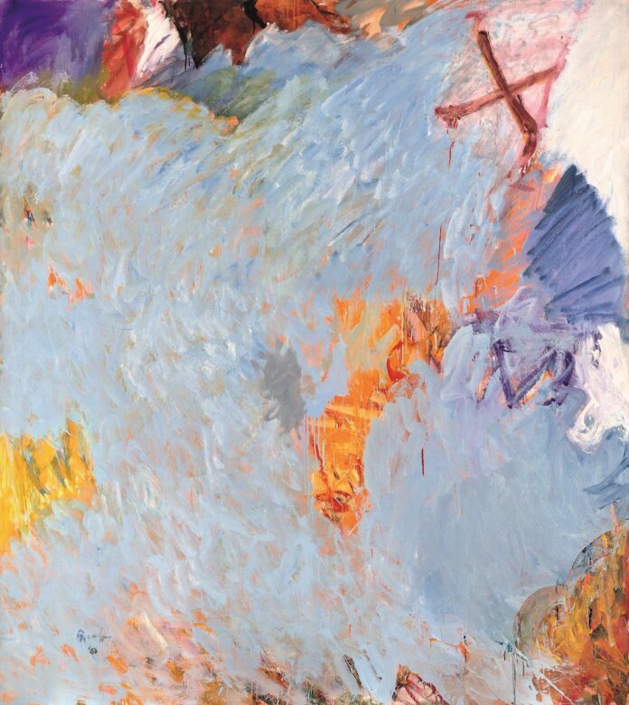 The Frick Pittsburgh 2027 Collections TABLE Magazine Large An abstract painting in water colors, mainly blue and orange.