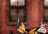 6 Easy DIY Halloween Costumes for Kids, Inspired by Nature Three children outdoors in homemade nature costumes: a caterpillar on the left, a monarch butterfly in the center, and a dragonfly on the right, set against a red brick building.