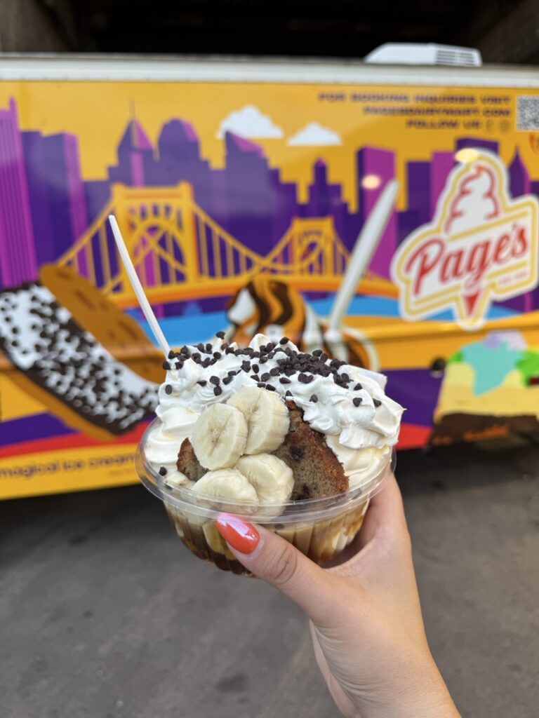 Banana split from Page's in Pittsburgh with whipped cream and chocolate chips