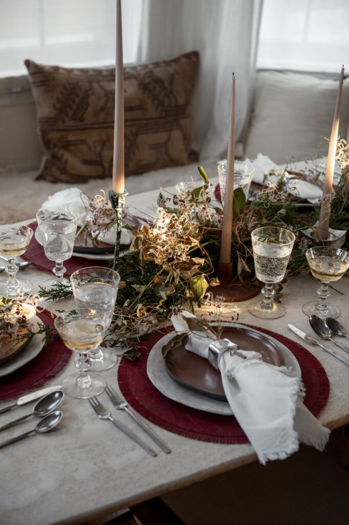 Foraged holiday decor on table setting by photographer Erin Kelly