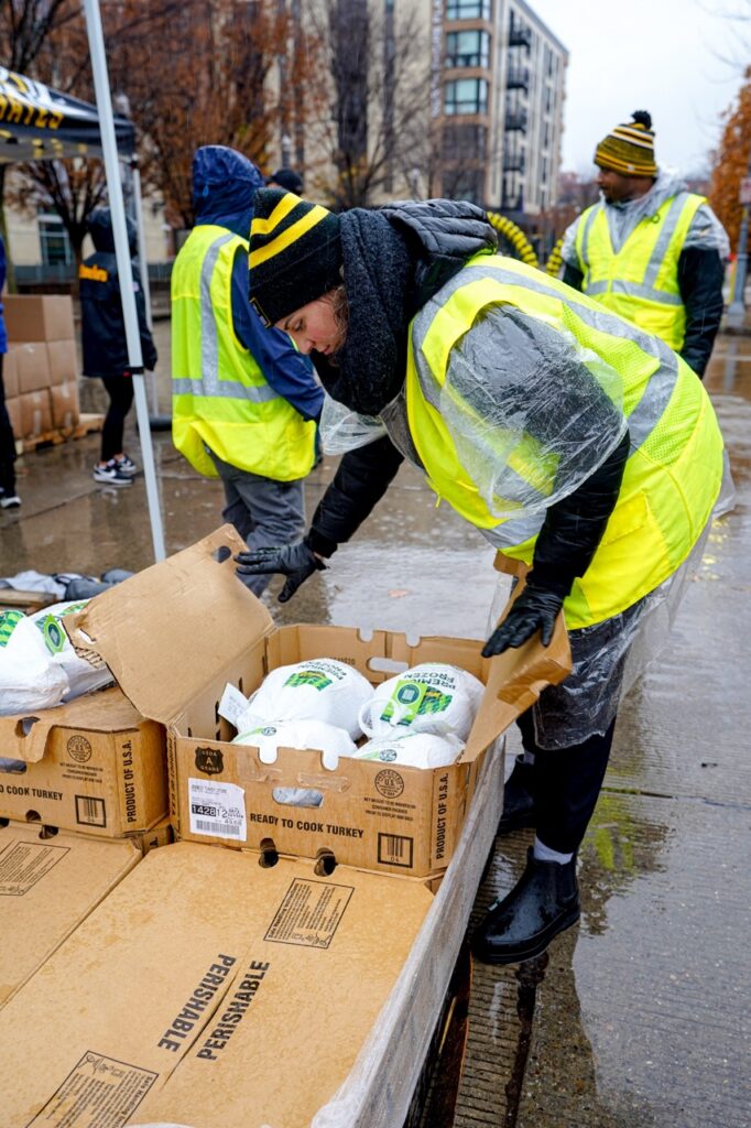 Volunteers pack turkeys for KDKA Turkey Fund in Pittsburgh.