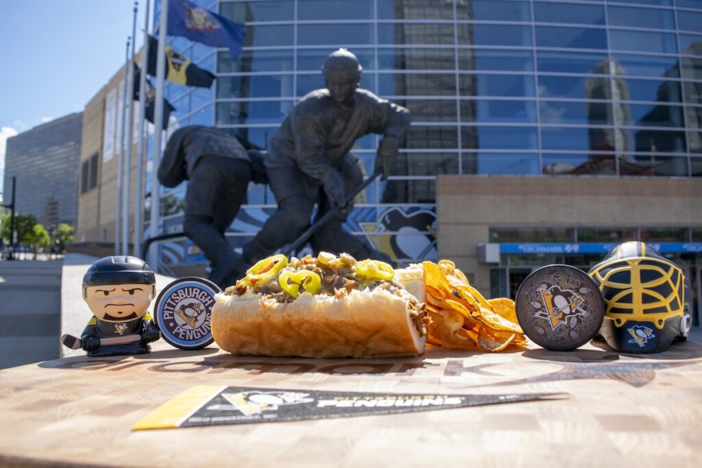 Pittsburgh Penguins hot dog and chips outside PPG Paints Arena