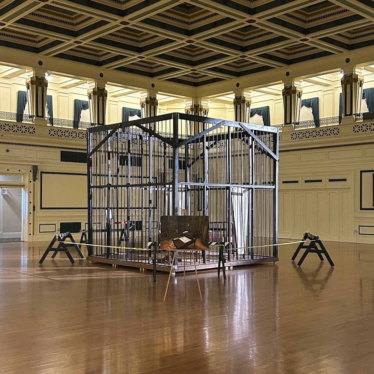Silence of the Lambs set replica in a grand hall near Pittsburgh