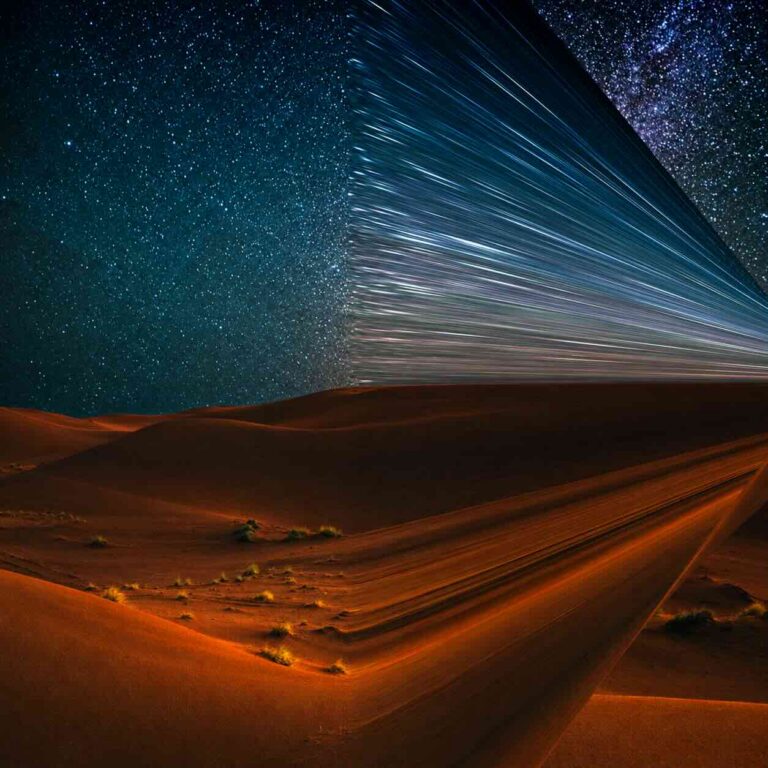 Streaking Stars Over Desert Dunes 768x768