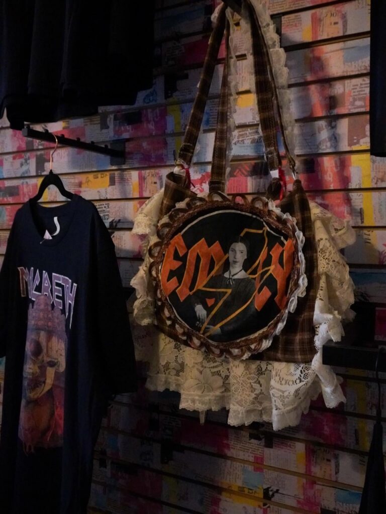 Goth t-shirt and unique bag with "Edgar" design in Pittsburgh alternative shop