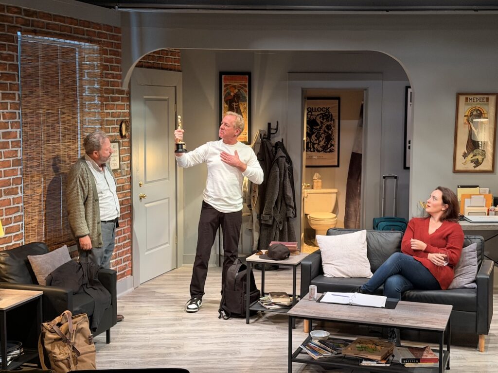 Three actors in a living room scene from 'Ulster American' play